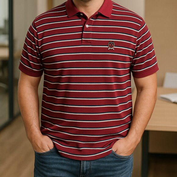 ✨FLASH SALE✨ $7 Vintage Tommy Hilfiger Red Striped Polo Shirt – Crest Logo - Picture 1 of 10